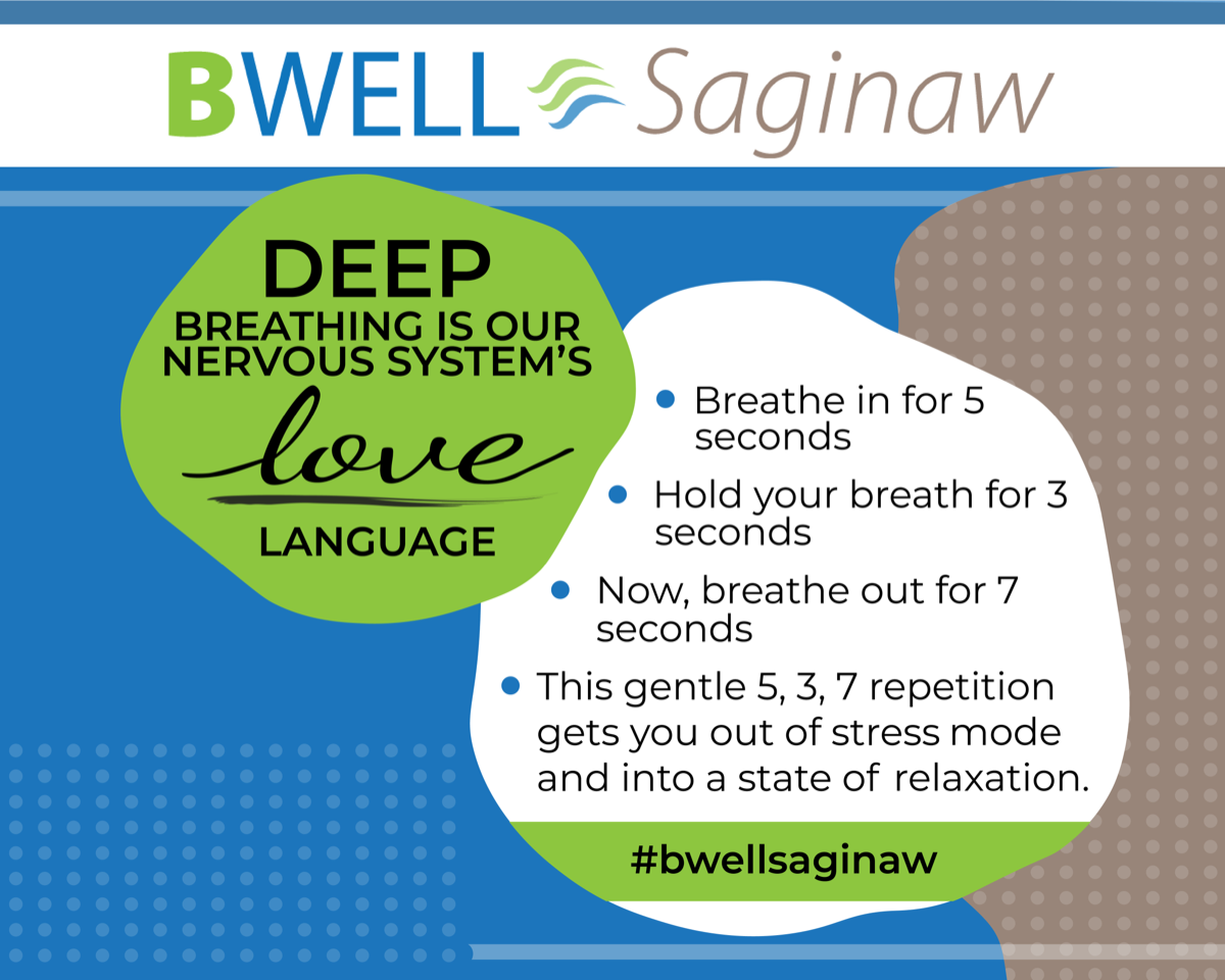 Deep breathing is our nervous system’s love language! A self-care tool from BWell Saginaw